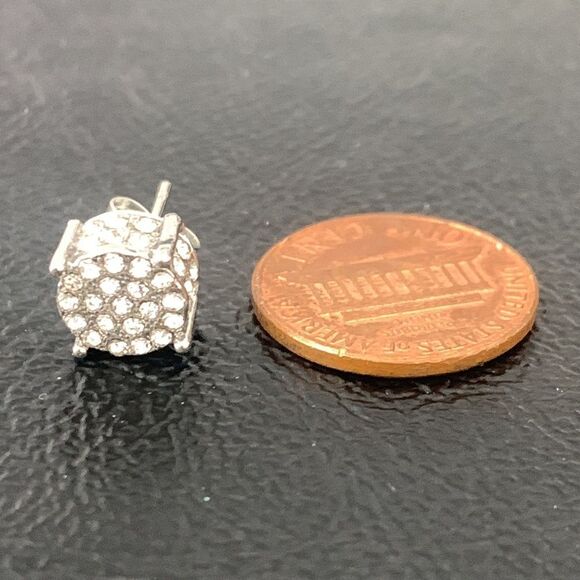 Sparkly White Gold Plated Silver Tone CZ Stud Earrings, Pavé Crystal Bling, Gift - Picture 9 of 9